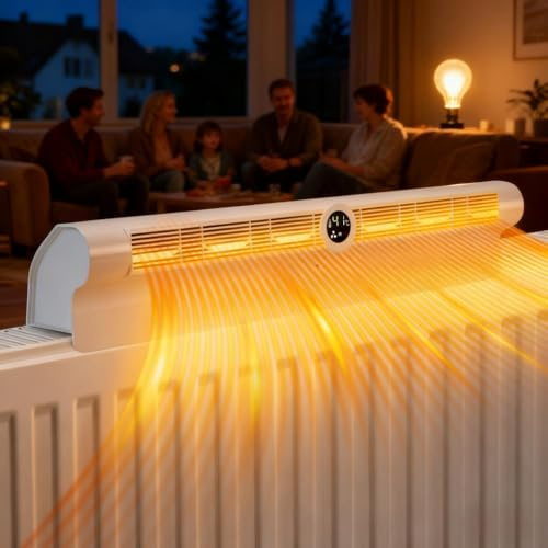 Izrielar Heizkörper Ventilator - Energieeffizienter Wärmeverteiler mit 6 Lüftern, 3-Stufen-Regelung Automatischer Ein/Aus-Funktion, RGB-LED und Fernbedienung für Schnelle Wärmeverteilung/Weiß