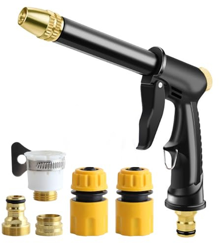 KEWAYO Pistolet d'Arrosage Haute Pression pour Tuyau d'Arrosage, avec 5 Adaptateurs Universels, 4 Modes de Pulvérisation pour Lavage Auto, Douche pour Animaux, Arrosage des Plantes
