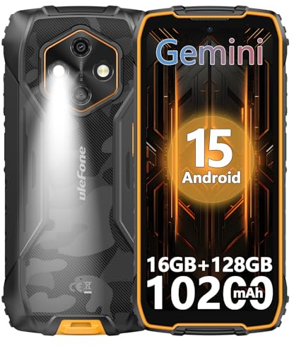 Ulefone RugKing 4 Pro Cellulare, 10200mAh Batteria AI Telefono Impermeabile 48MP+8MP 16GB+128GB/SD-2TB Android 15 Octa-Core Rugged Smartphone 6.56 120Hz/120LM Super Torcia/3-Slots/OTG/NFC/GPS Arancia