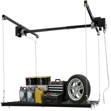 Kozivmo Deckenregal Garagenaufbewahrung 122x122cm, 136kg Tragfähigkeit, Höhenverstellbar bis 201cm, Mattschwarzes Kohlenstoffstahl Regal für Lager Werkzeugablage