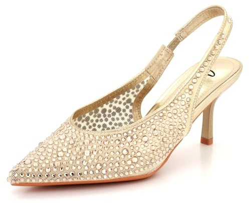 AARZ LONDON Womens Crystal Diamante Slingback Stiletto Heel Sandals Pointed Toe Evening Wedding Party Prom Comfortable Mid Heel Ladies Pumps Shoes Size