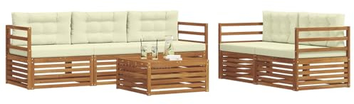 vidaXL Outdoor-Sofagarnitur mit Kissen 6 pcs Natur und Creme, Garten, modernes Outdoor-Sofa, gemütliche Terrassen-Sitzgruppe aus robustem Material