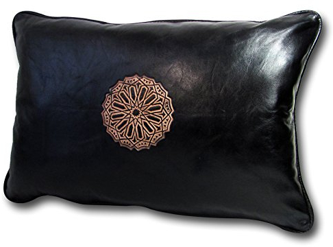 ALMADIH echt Lederkissen schwarz XL mit Füllung 50x35 cm - 100% Handarbeit echtem Leder Kissen - Sofakissen Zierkissen Couchkissen orientalische Lounge Kissenbezüge Rückenkissen (Kissen XL schwarz)