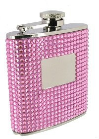 Bling rosa para mujer (acero inoxidable y cristales, 6 oz Petaca FL54 con placa