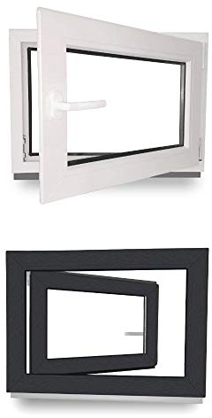 Kellerfenster - Kunststoff - Fenster - innen weiß, außen anthrazit - BxH: 100 x 60 cm - 1000 x 600 mm - DIN Rechts - 3 fach Verglasung - 60 mm Profil