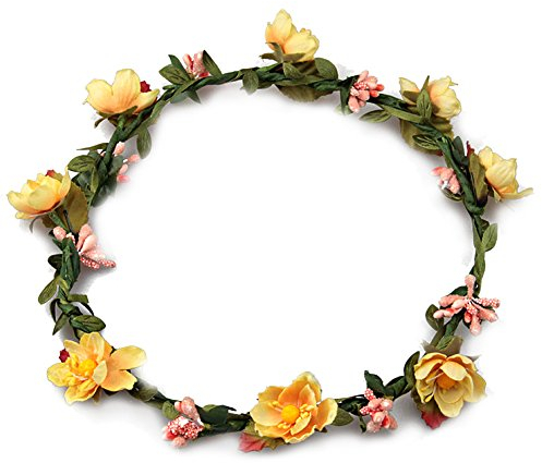 Butterme Damen Mädchen Blumen Stirnband Haarband Kopfband Krone Boho Blumenhaar Dekoration für Garland Wedding Festival Party Travel (Gelb)