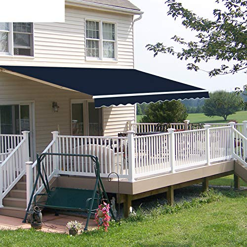 Diensweek 12'x8' Patio Awning Retractable Fully Assembled, Manual Commercial Grade Awnings - Quality 100% 280G Ployester Window Door Sunshade Shelter - Deck Canopy Balcony P100 Series ( Navy Blue)