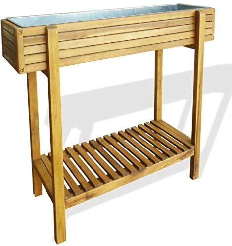 vidaXL Akazienholz Massiv Garten Hochbeet Zink Pflanzkasten Blumenkasten Gemüsebeet Pflanzkübel Blumenkübel Frühbeet Gartenbeet Pflanzbeet