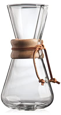 Chemex Classic Series Kaffeemaschine für 3 Tassen, 425 ml, Borosilikatglas mit poliertem Holzkragen und Lederband, perfekt zum Aufbrühen von köstlichem Kaffee