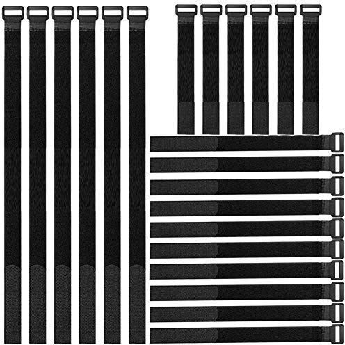 Gebildet Wiederverwendbare Klettkabelbinder Set, 22pcs Befestigung Klett Kabelbinder, Klettverschluss Klettbänder mit Schnalle, Kabelbinder für Kabelmanagement (Schwarz, 25cm/35cm/45cm)