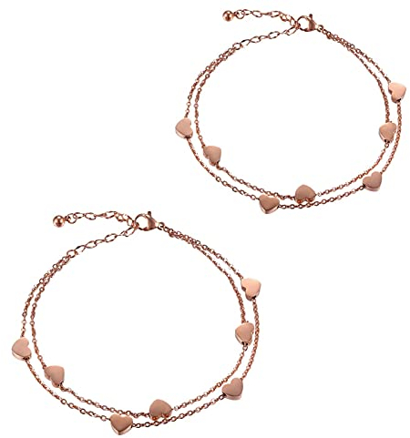 Flongo 2 Stück BFF Armbänder Unendlichkeitszeichen und Herz Freundschaftsarmband aus Edelstahl Silber und Roségold Armbänder für Beste Freundinnen/Schwestern/Mutter und Tochter