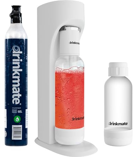 Drinkmate OmniFizz Sparkling Water and Soda Maker, Carbonates Any Drink - Special Bundle - Includes 60L CO2 Cylinder, Two Carbonation Bottles, and Fizz Infuser (Classic White)