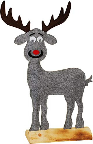 alles-meine.de GmbH XXL - große - Filz Dekofigur - lustiges Rentier/Elch - 70 cm ! - Innen & Außen - wetterfest - mit Holzfuß + Metall - Groß - Weihnachten - Weihnachtsmotiv - ..