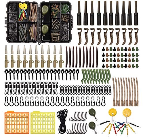 217stk Karpfen Zubehör Set Karpfenangeln Angelkoffer Anti Tangle Sleeve Line Aligner Köder Schraubenstopper Karpfenhaken Karpfen Gewichte für Köderherstellung Angelzubehör