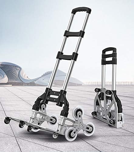 Yinleader Aluminium Treppensteiger Handwagen Faltbarer Handwagen äußerst robust | extra Langer Griff 106 cm | Vier 360 ° Universalräder | Inklusive Einkaufsbox und Expanderseil