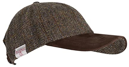 WALKER AND HAWKES - Cappello da Baseball Harris Tweed Brungton con Visiera in Pelle Scamosciata - Carbone