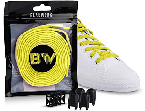Blauwerk® Elastische Schnürsenkel - Schnürsenkel ohne binden - Gummi Schnürsenkel für Kinder und Erwachsene - Gummi Schuhbänder - Schnürsenkel elastisch in 14 Farben erhältlich (Gelb, 90)