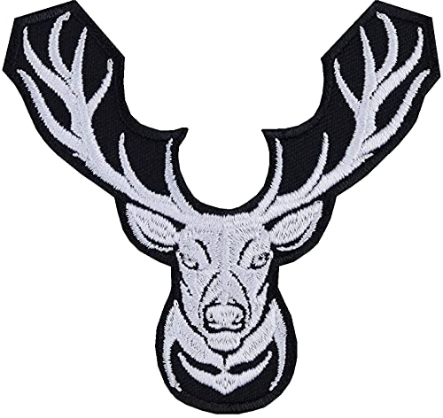 Hirsch Aufnäher Hirschgeweih Aufbügler Jäger Patch Hirschbild zum annähen/aufbügeln | Moderne Bügelbilder Applikation für Taschen/Kissen/Jacke/Shirt | 80x75mm
