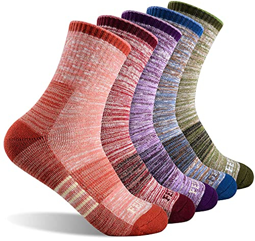 FEIDEER Damen-Wandersocken, Multipack, Outdoor-Freizeitsocken, feuchtigkeitsableitende, gepolsterte Crew-Socken, Medium