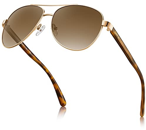CARFIA Retro Trendy Pilot Sunglasses for Women Polarized UV Protection, Lightweight Outdoor Driving Lady Sunnies Metal Frame