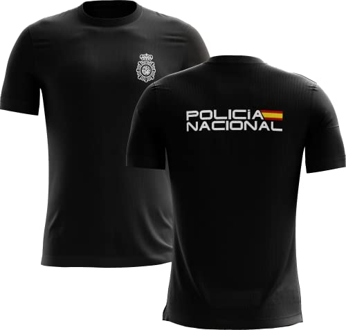 Camiseta de la Policia Nacional nuevo modelo. Camiseta técnica deportiva 100% poliéster del Cuerpo nacional de Policia. Apta para opositores a policia. Diseño nuevo policía nacional. (XXL, Negro)