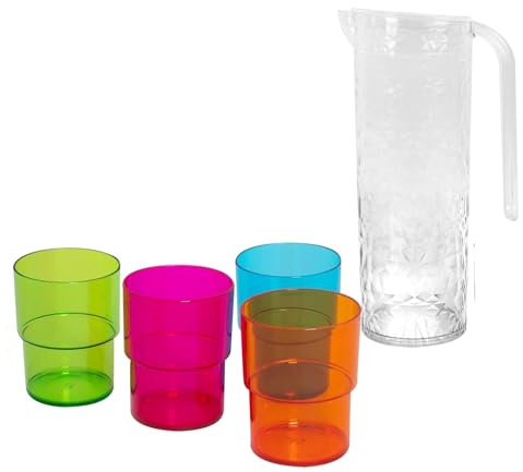 Clear Plastic 1.6Lt Multi Purpose Pitcher Jug with Lid & 4 280ml Tumbler Set
