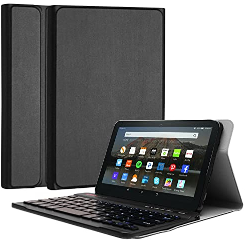 TECHGEAR Strike Folio Hülle für Amazon Fire 7 12. Generation / 2022 – PU-Lederhülle mit Abnehmbarer Bluetooth-Wireless-UK-QWERTZ-Tastatur und Ständer, Amazon Fire 7 Tastaturhülle (schwarz)