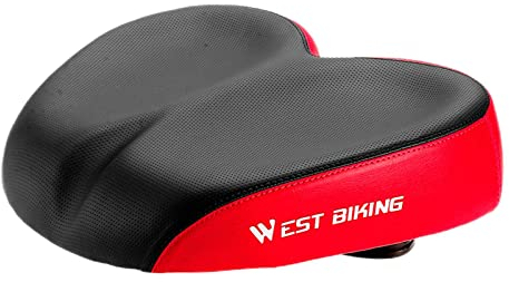 perfeclan Fahrradsattel, Wasserdicht Fahrradsitz, Ergonomisch Fahrrad Sattel für Damen Herren, Weicher Komfortabel Atmungsaktiv Stoßdämpfen Fahrradpolster Radsattel Fahrradzubehör, Schwarz Rot