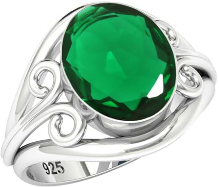 Jeweloporium 925 Silber Ringe für Damen Grün Smaragd simuliert Stein Handgefertigt Silber Ringe Größe 64(20.4) Weihnachten - Geschenk Mode Schmuck