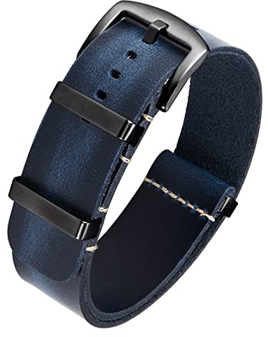 BINLUN Leder Uhrenarmband Einteilig Geöltes Lederarmband 18mm 19mm 20mm 21mm 22mm 24mm Ersatz Uhrenarmbänder für Herren und Damen mit Silber/Schwarze Schnalle