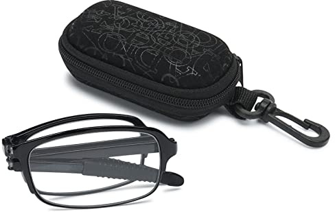 Lanomi 1 Pairs Lightweight Fold Reading Glasses Women Men Compact Mini Pocket Portable Readers TR90 Full Rim Aid Eyeglasses with Case Black 2.0