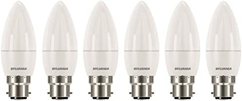 Sylvania Candle LED Light Bulbs, Frosted, B22, 8W, 806 Lumens, 60W Equivalent, Warm White 2700K - 6 Pack