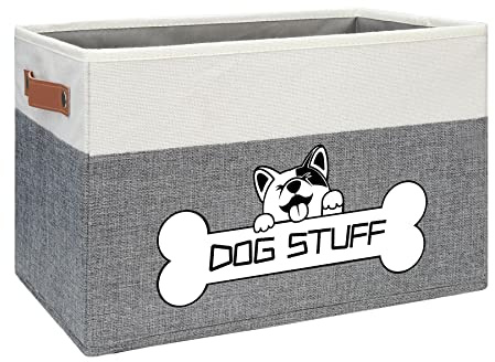 Thankspaw Foldable Dog Toy Box, Fabric Pet Storage, Folding Organizer Home Décor Bin with Handle, Collapsible Storage Basket for Pet Leash, Blanket, Chew Toys and Accessories
