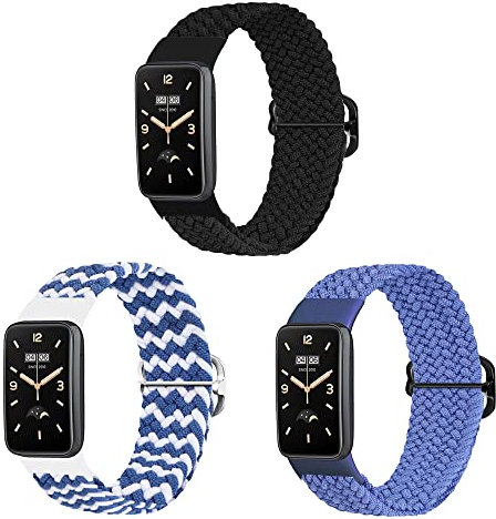 KUTEWEU Nylon Armband für Xiaomi Mi Band 7 Pro, Elastisches Verstellbares Ersatzarmband Xiaomi Mi Band 7 Pro - Sport Geflochtenes Uhrenarmband für Mi Band 7 Pro Zubehör (Blau Weiß+Blau+Schwarz)