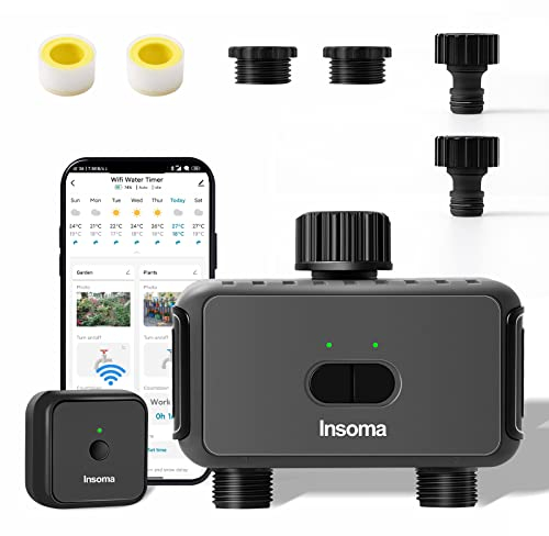 WiFi Sprinkler Timer, Insoma Smart Water Timer für Gartenschlauch, Automatisches Bewässerungssystem mit WiFi Hub, Bis zu 20 Bewässerungspläne, Arbeiten mit Alexa und Google Assistant, 2 Ausgänge