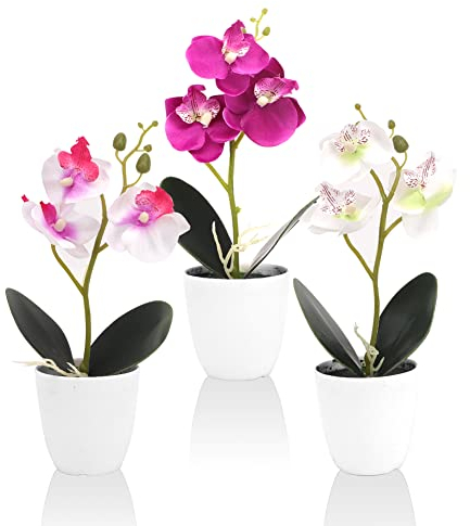 RANJIMA Kunstblumen im Topf, 3er Set Orchideen künstlich abgestimmtes Arrangement für Home Deko Blumen künstlich für Tischdekoration zu Hause Dekoration Modern