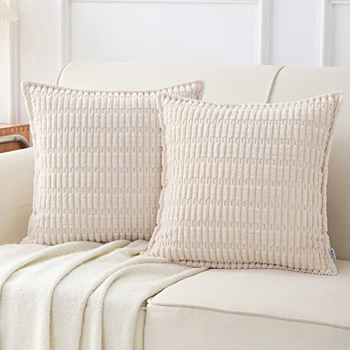 NordECO HOME Kordsamt Kissenbezug 45x45 cm Beige Kissenbezüge Boho Dekorative DekoKissen Kissenhülle Sofakissen Weich für Sofa 2er Set
