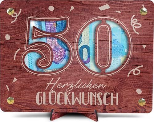 Geldgeschenke Geburtstag 50 - XL Geldgeschenk aus Holz inkl. Ständer | 50 Geburtstag Frauen, Geschenk 50., 50 Geburtstag Männer, 50. Geburtstag Geldgeschenk, Geburtstagskarte 50, 50 Geburtstag Deko