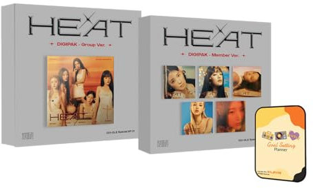 (G) I-DLE Album - HEAT Digipack (GROUP ver. + 5 Member Full Set)+Pre Order Benefits+BolsVos Exclusive K-POP Inspired Digital Planner, Sticker Pack for Social Media