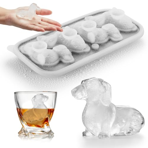 ACOOKEE Dachshund Dog Ice Cube Mold, 4 Hole Fun Shapes Large Dachshund Dog Ice Cube Tray for Whiskey,Cocktail,Bourbon, Cute Novelty Dachshund Dog Gifts for Decor, BPA Free