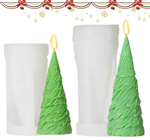 2 Stück Weihnachtsbaum Kerzenform Silikon, 3D Weihnachtsbaum Silikonformen Gießformen Weihnachten, Tannenbaum Silikonform Weihnachten, Gießform Weihnachten für DIY Basteln, Weihnachtsdeko Kerzen (D)