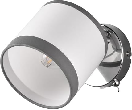 Reality Leuchten Wandspot Davos R81551706, Metall Chrom, Schirm Stoff Grau/Weiß, exkl. 1x E14
