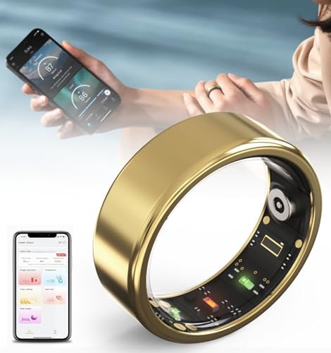 Smart Health Ring Gesundheitsüberwachungsring Health Tracker Ring, Bluetooth 5.1, 24/7 Herzfrequenzmesser, Schrittzähler mit APP, Körpertemperatur, Schlaf, Blutsauerstoff, IP67 Wasserdicht,Gold-#9