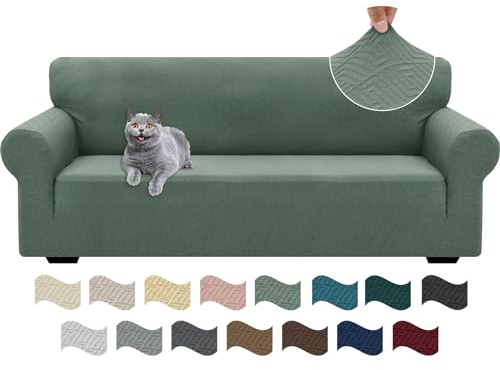 Ystyle Extensible Housse Canapé 3 Places, Universelle Housse De Canapé avec Accoudoirs, Housse Protection Canapém, Sofa Cover Antidérapante, Couvre Canapé pour Chiens Chats Animaux, Vert Clair