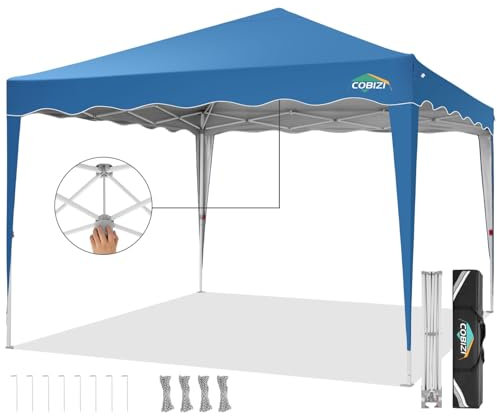 COBIZI Tonnelle Pliante 3x3 Imperméable, Anti-UV Barnum Pliant 3x3 Professionnel, 275CM Robuste Tonnelle de Jardin Exterieur avec Motif de Vagues, pour Camping, Plage, Fête, Festival, Bière(Bleu)