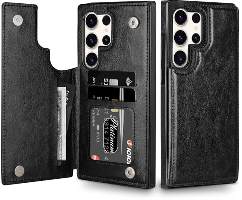 Coolden Hülle für Samsung Galaxy S24 Ultra HandyHülle Premium PU Leder Hülle mit Kartenfach Stoßfest Schutzhülle Klappbar Flip Case Tasche Brieftasche Klapphülle für Samsung S24 Ultra Schwarz