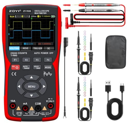 Sunydog Multimètre numérique 3 en 1, bande passante 50 MHz, taux d'échantillonnage 280 MS, stockage de données de forme d'onde PC, générateur de signaux oscilloscope à deux canaux, écran couleur 3,5,