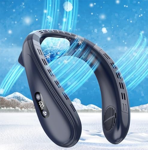 Amailtom Ventilador de Cuello Portatil con Placa de Refrigeración Grande, Aire Acondicionado Portatil Ventilador USB Recargable 6000 mAh con Salida de Aire Trasera, Pantalla LCD, 3 Speeds para Viaje