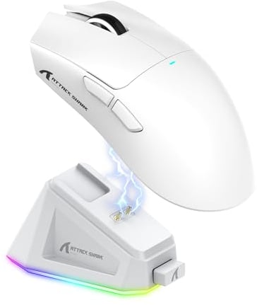 ATTACK SHARK X11 Gaming Mouse mit Magnetic Charging Dock, PixArt PAW3311 Gaming Sensor, BT/2.4G Wireless/Wired Gaming Mouse, 22000 DPI, Office Mice Gamer Mice Mice for Win11/Xbox/PS/Mac (White)