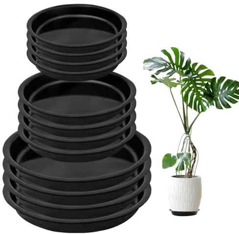 Nuqin 12 Pack Plant Pot Saucers - Plant Saucers,Durable Plastic Plant Trays for Pots,Plant Pot Trays in 3 Sizes,Waterproof Plant Saucer Black - Ideal for Garden Balcony & Home,Etc